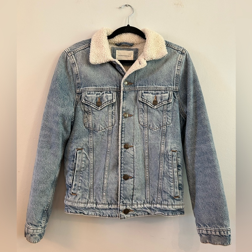 Aeropostale Denim Sherpa Lined Trucker Jacket Retro Light Wash XS